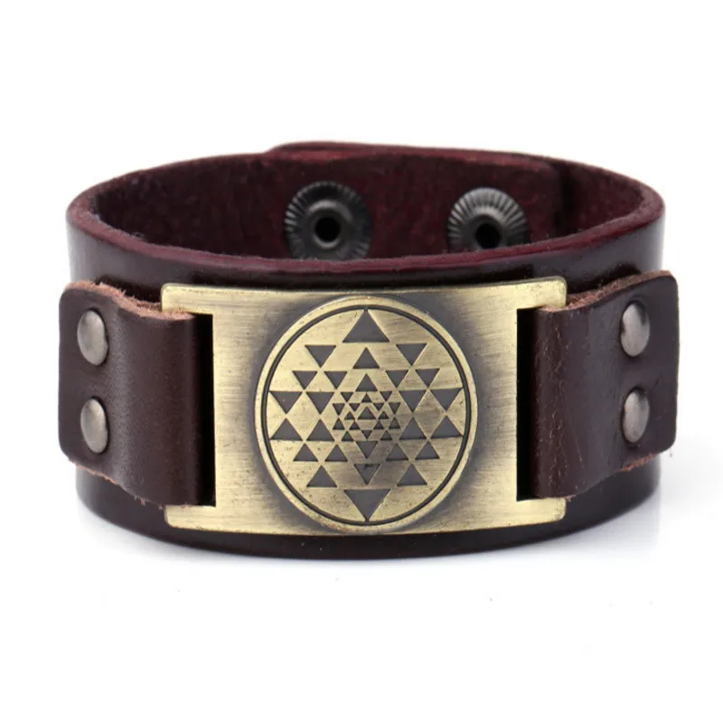 

Personality Women Men Leather Bracelet Flower Of Life Pattern Viking Style Bring Luck And Happiness Provide Dropshipping