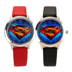 Черный, красный пару часов таблицы Мода Супермен мультфильм Аналоговый большой циферблат Для мужчин Для женщин силиконовые Lover's' часы