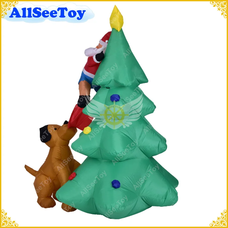 Гигантская надувная елка щенок укусы Санта-Клаус скалолазание дерево дуть веселые игрушки Рождественское украшение сада опора