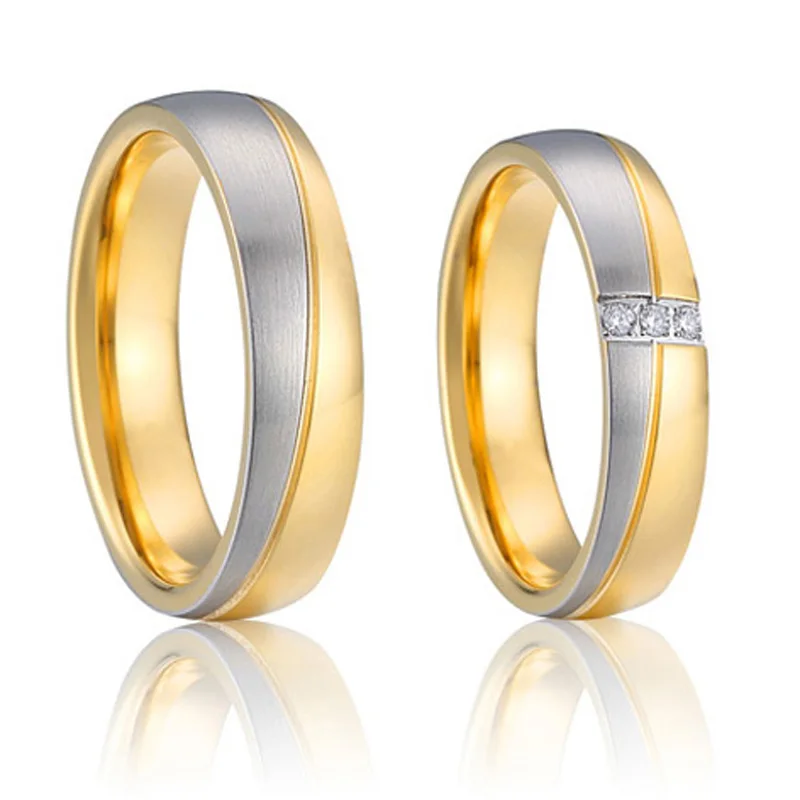 Unique Mens Wedding Band Jewelry Rings Gold Color two tone bague anel anillos Promise Couple Engagement Rings for women (3)