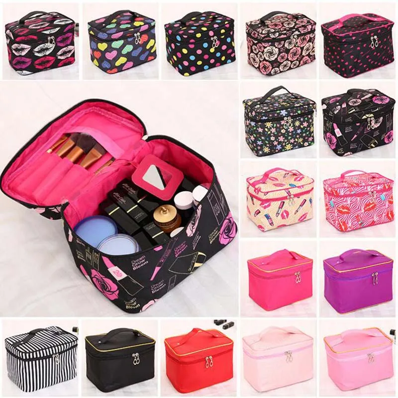 

Cosmetic bags women fashion PU Leather Packing cubes Travel bags makeup box printing high quality girls packing bags 15 colors