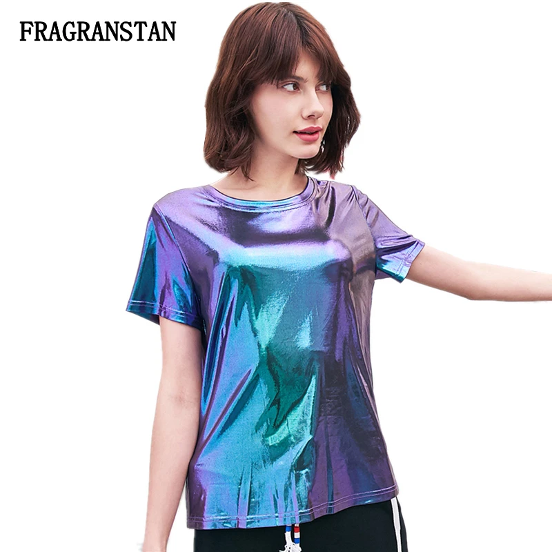 

Women 2018 Spring Summer New O-Neck Tees Fashion Female Cartoon Printed Bright Surface T-Shirt Personality Lady Loose Top Q657