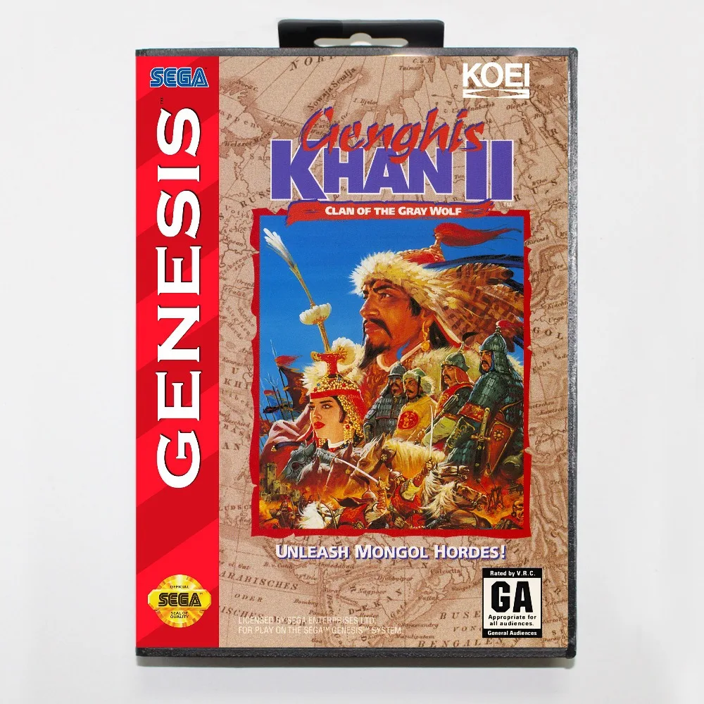 Genghis Khan 2 Game Cartridge 16 bit MD Game Card With Retail Box For