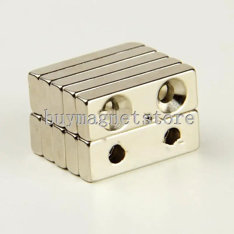 Strong Block Countersunk Magnet N35 30x10x5 mm 2 Hole 4mm Rare Earth Neodymium 