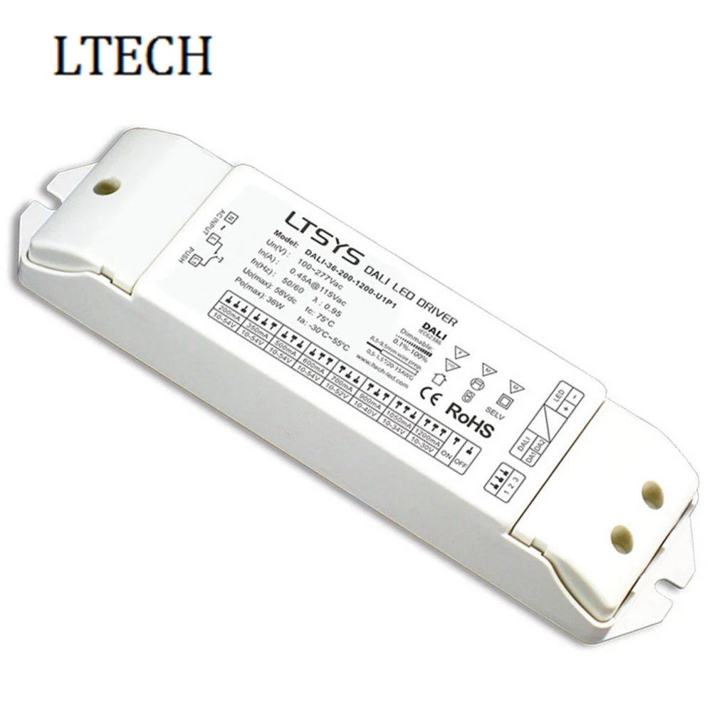 

LTECH DALI-36-200-1200-U1P1 36W AC100-240V Input;200mA-1200mA Output CC DALI Dimming Driver