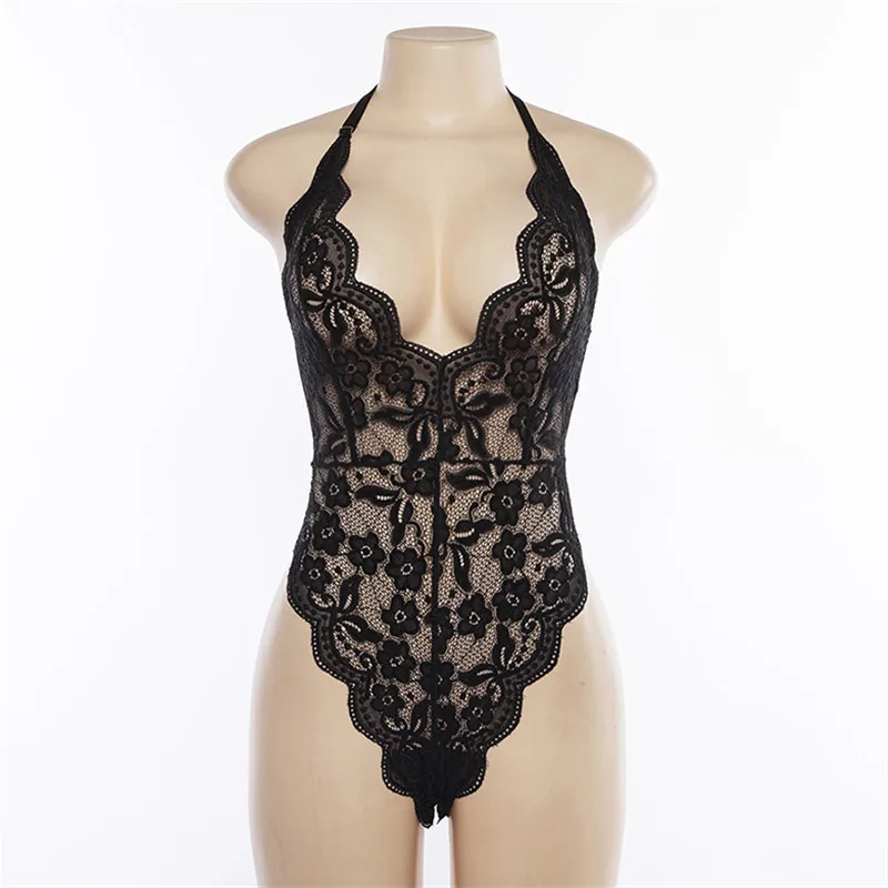 Black Flymokoii топ продаж открытая спина Холтер Кружева bodycon Прозрачный женский черный сексуальный Боди Комбинезоны для женщин Глубокий V Белый боди - Цвет: Black