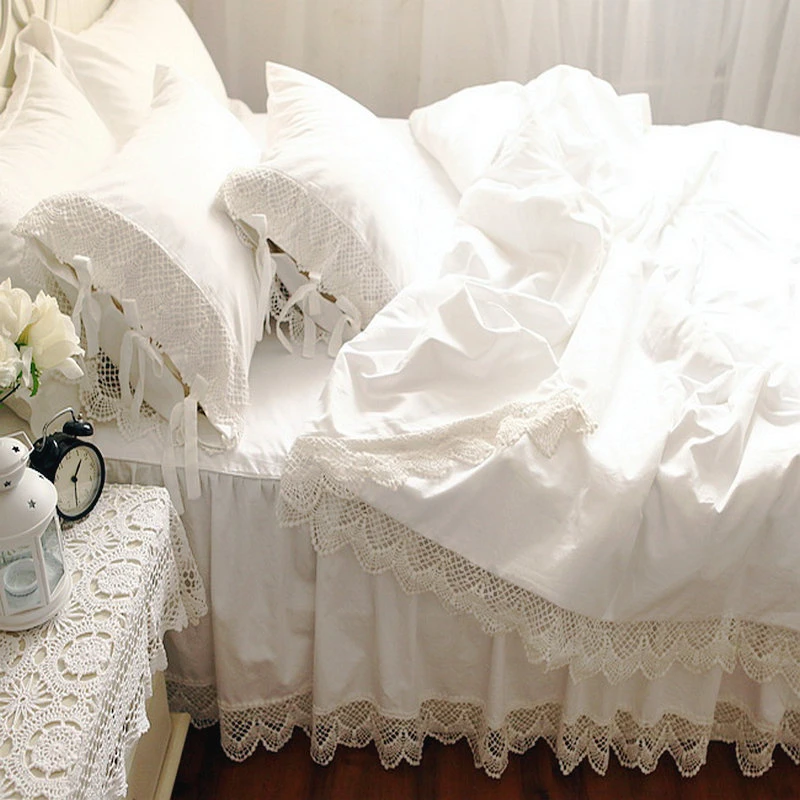 Royllent Parure De Lit Romantique 4 Pieces Style Pastoral Europeen Housse De Couette Avec Dentelle Et Broderie 100 Coton 16 Double Amazon Fr Cuisine Maison
