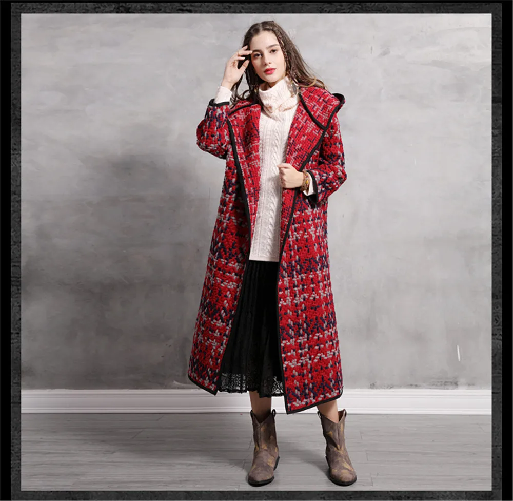 Vintage Hooded Women Wool Coats 2018 Winter Long Coat WomanOpen Stitch Red Jacket Women Xasaco Feminino Outwear Thicken (9)