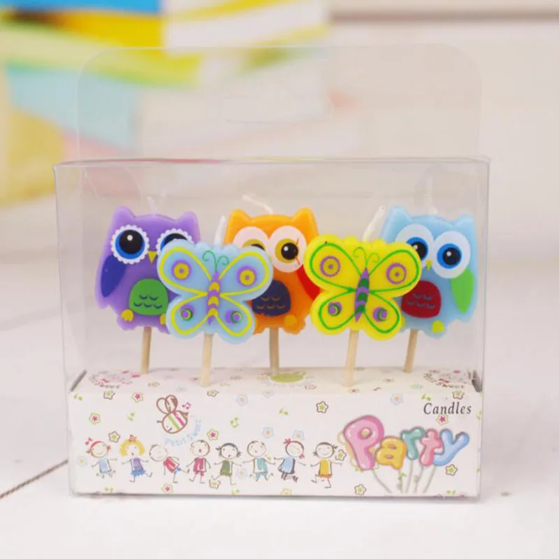 

5 Pcs/set Lovely Cartoon Birthday Candles Holiday Party Cake Decorating The Owl Butterfly Shape Candles Party Supplies