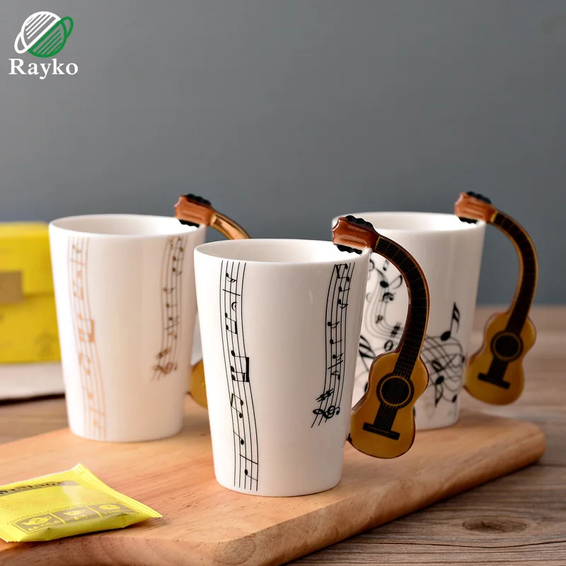 

RAYKO Coffee Cup Guitar Ceramic Cup Personality Music Note Milk Juice Lemon Cups Tea Cup Home Office Gift Tumbler