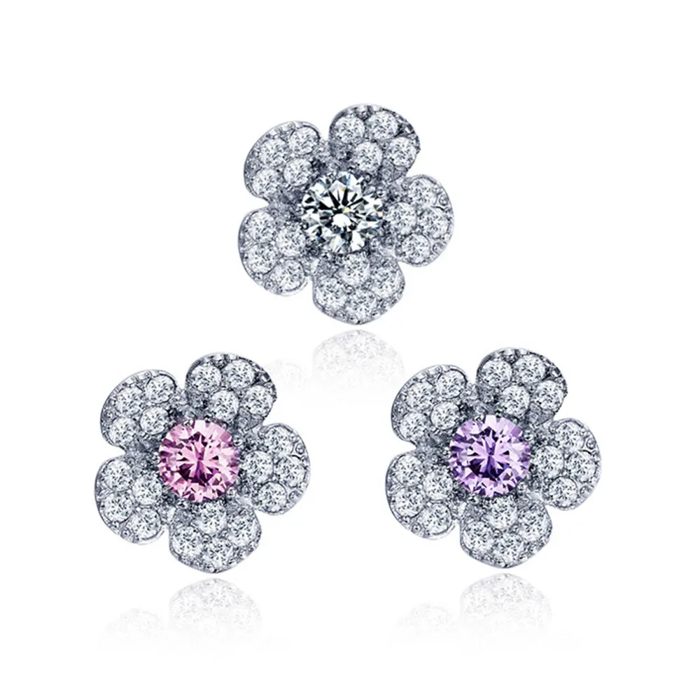 

Huitan Romantic Cherry Blossom Shape Stud Earrings with 3 Colors Brilliant CZ Engagement Wedding Stud Earrings for Girls & Women