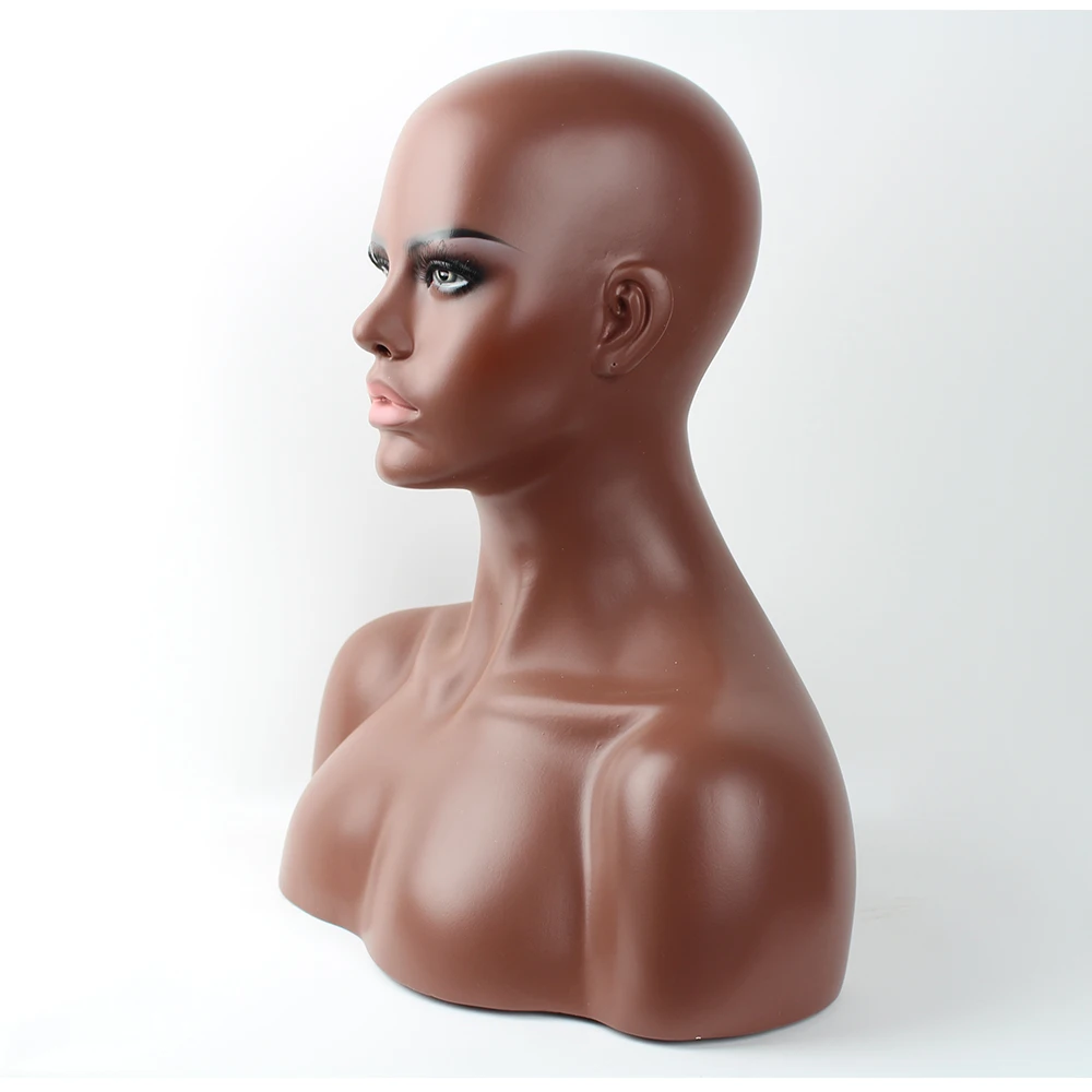 Реалистичные оптоволоконные Афро-американский манекен голова бюст для парики шнурка