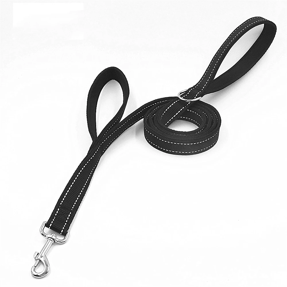 2 Handles Medium large dog Leash nylon Double layer thicken reflective