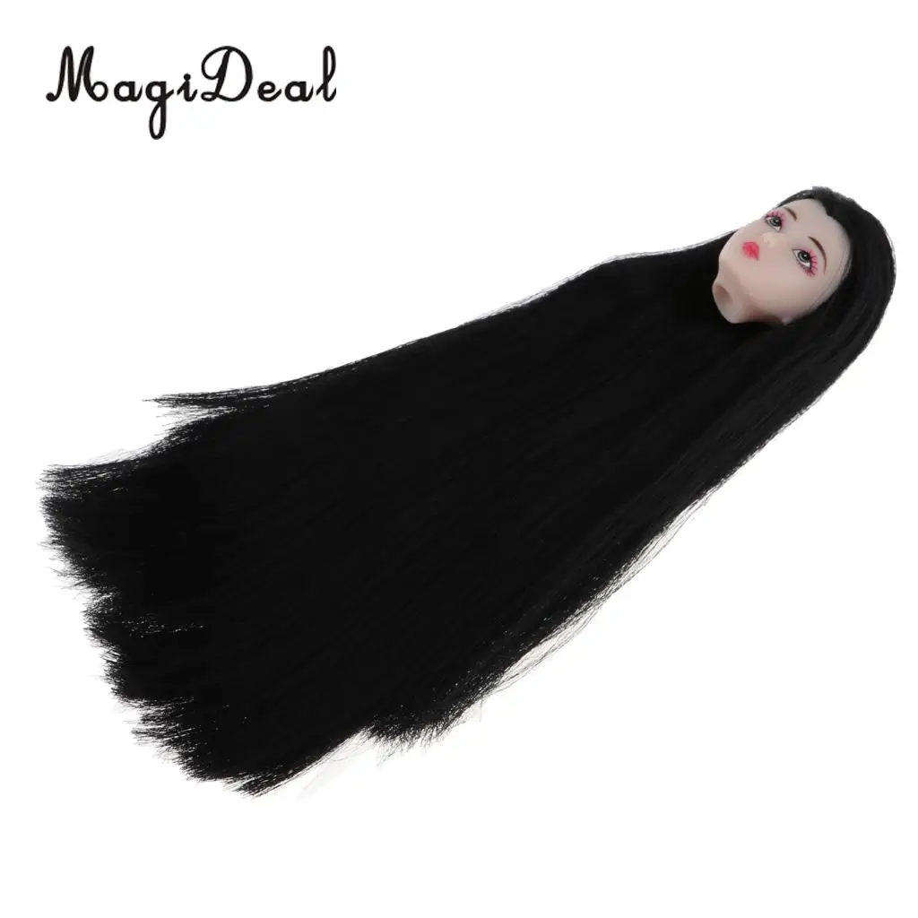 1/6 BJD Head Sculpt with Long Black Hair Doll with Make-up DIY Parts Making Supplies