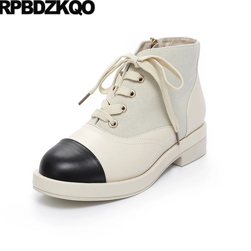 

Flat White Shoes Platform British Booties Fur Ankle Zipper Lace Up Waterproof Winter Boots Women Round Toe Fashion Short New