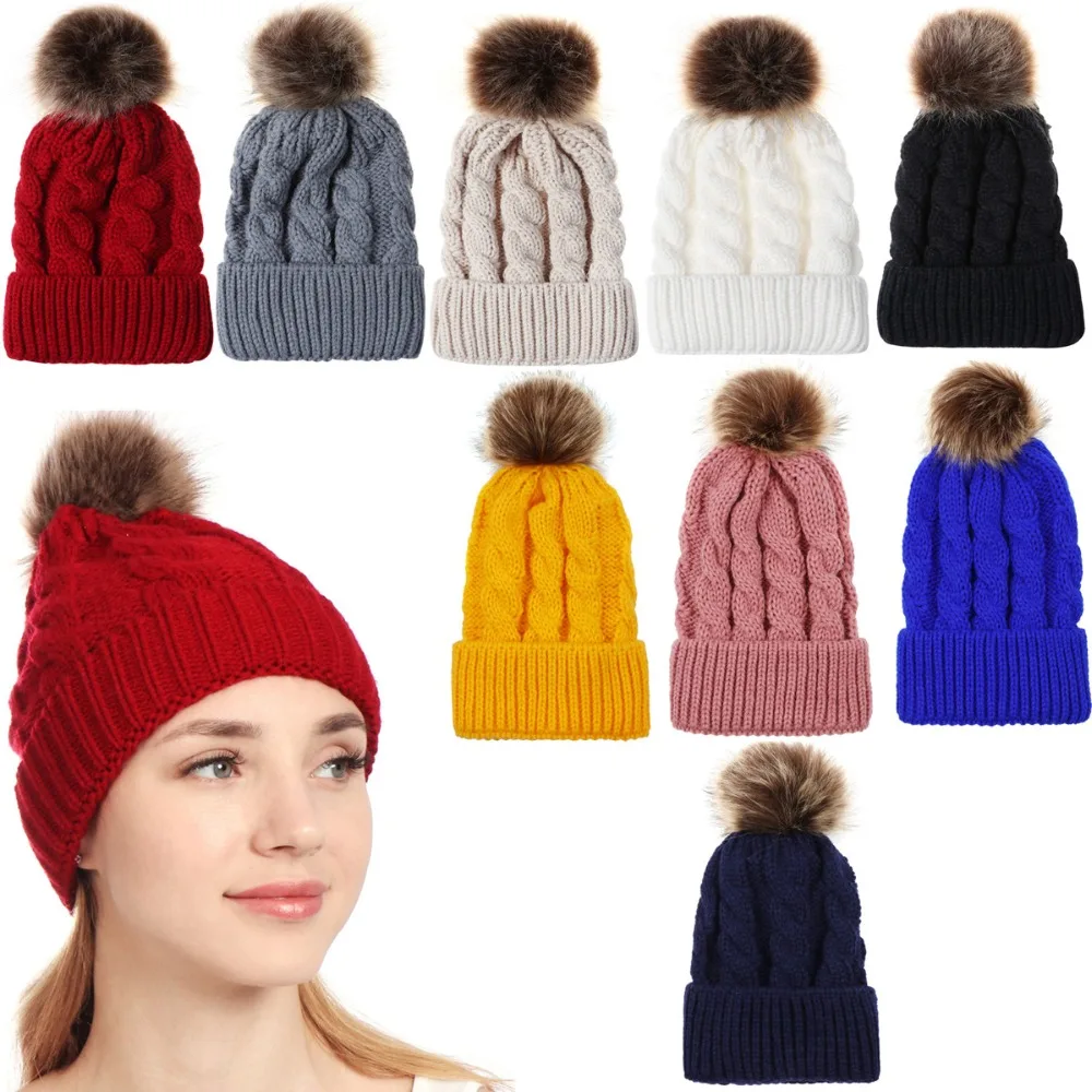 Женская зимняя теплая вязаная мешковатая шапка Pom Beanie Лыжная Шапка Кепка|Мужская
