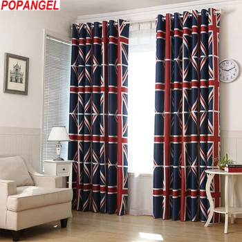 

Popangel Double Face Flag Printed Red Blackout Eco-friendly living room Window cloth Curtains Children Bedroom Curtains