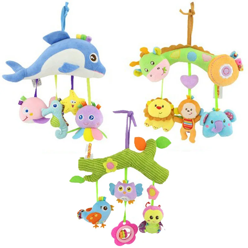 Baby Hand Bed Crib Musical Bell Ring Rattle Mobile Toy infant Crib Music Cute bird Hanging Toy
