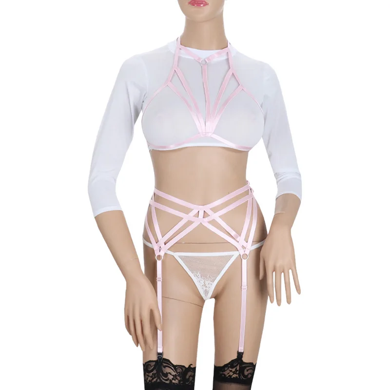 Горячая Pentagram жгут Кейдж Бюстгальтер портупея для тела Crop Top Sexy подвязка в готическом стиле Ремни Фетиш экзотические Забавный бюстгальтер гот фестиваль Костюмы комплект - Цвет: o553-l25