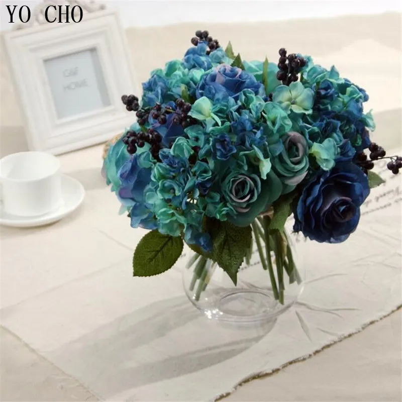 

Home decoration Artificial Blue Rose Spring Flowers bouquet Camellia Magnolia Floral Wedding Peony Arrangement Hydrangea Decor