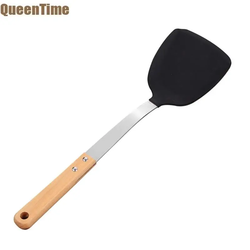 

QueenTime Silicone Cooking Turner Pancake Flipper Stainless Steel Handle Spatula Kitchen Utensils Spatulas Heat Resistant Turner