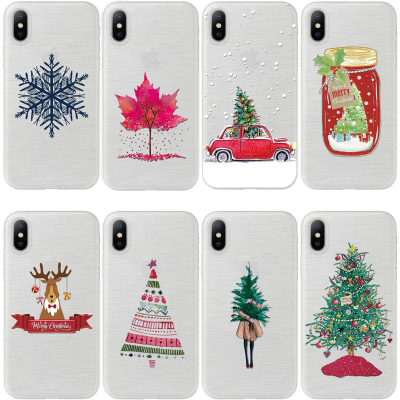 

Christmas Tree Soft TPU Cover For Apple iPhone X 8 7 7Plus 6 6S Plus 5 5S SE Case For iPhone 6sPlus 8Plus Xmas Leaf Fundas Shell