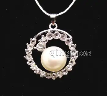 

Big 10-11mm White Flat Round Natural Pearl with 23mm Round Pendant free 17" Silver plated Chain necklace-nec6257