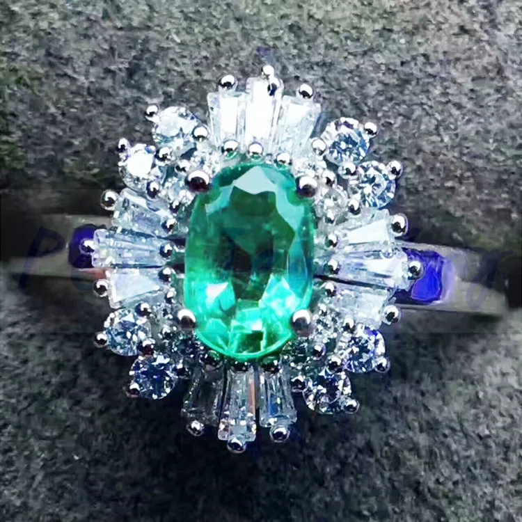Кольцо с натуральным изумрудом,, Настоящее серебро 925 пробы, натуральный изумруд, прекрасный зеленый драгоценный камень, ювелирное изделие, 0.52ct драгоценный камень, блестящее кольцо