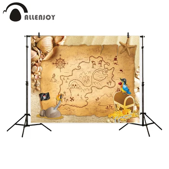 

Allenjoy background for photography pirates Birthday treasure map beach parrot shell backdrop photo studio photo prop Photozone