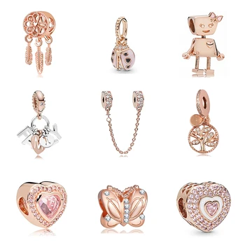 

2019 New Original Alloy Bead Love Flower Heart Wing Charm Rose Gold Fit Dropship Bracelet Bangle Necklace DIY Women Jewelry