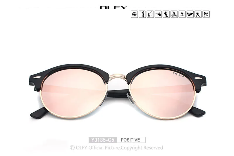 OLEY модные Круглые Солнцезащитные очки женские поляризованные солнцезащитные очки «кошачий глаз» винтажные мужские очки с голубым покрытием oculos de sol feminina Y3135 - Цвет линз: Y3135 C5 BOX