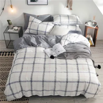 

2019 Black Lines Plaids Scandinavia Duvet Cover Set Twin Queen King Flat Sheet or Fitted Sheet Soft Cotton Bedlinens Pillowcases