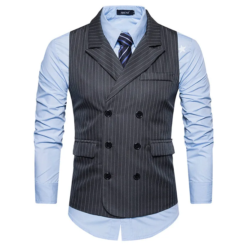 Striped vest Men Doouble Breasted Wedding Suit waistcoat Vests Men ...