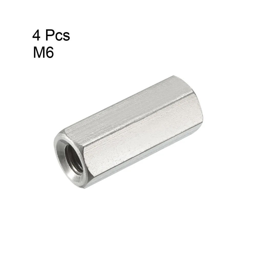 

Uxcell 4PCS M6 X 1-Pitch 25/30mm Length Nuts Metric Hex Coupling Nut Fasteners For Both Indoor And Outdoor 304 Stainless Steel