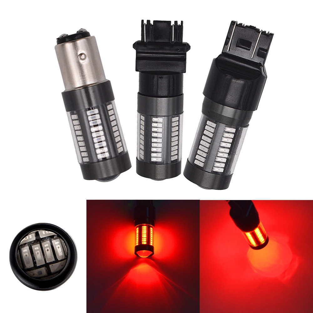 

2Pcs 1157 BAY15D T25 3157 T20 7443 4014 66 SMD Car Reverse Lights Brake Stop Tail Lamp Nonpolarity Car Styling Car Light Red