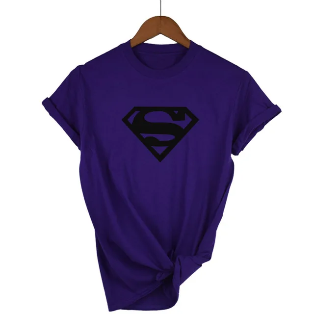 Футболка с суперменом Харадзюку, женская футболка в Корейском стиле, футболка с вышитым котом kawaii, хлопковые топы, футболка, camiseta feminina, Лидер продаж - Цвет: Purple-B