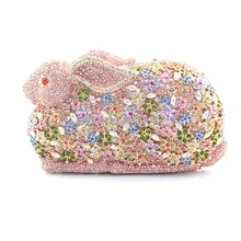 Bling и Прекрасный Кролик Шаблон Дамы Металл Кристалл Сцепления Сумка Розовый Цвет