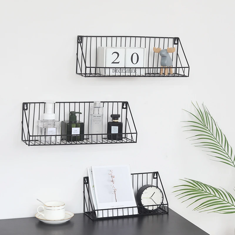 

Ins Metal Storage Holders Creative Wall-Mounted Iron Grid Shelf Multi-function Desktop Sundries Finishing Decorative Organizer