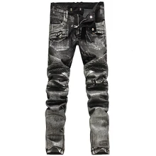 2016 новая мода мужчины байкер джинсы известная марка дизайн slim fit рваные джинсы большие джинсы размер мужской