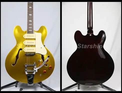 Starshine Semi Hollow Body Electric Guitar YL-HL69 Bigsby Bridge 3 P90 pickups Gold Top ES Style