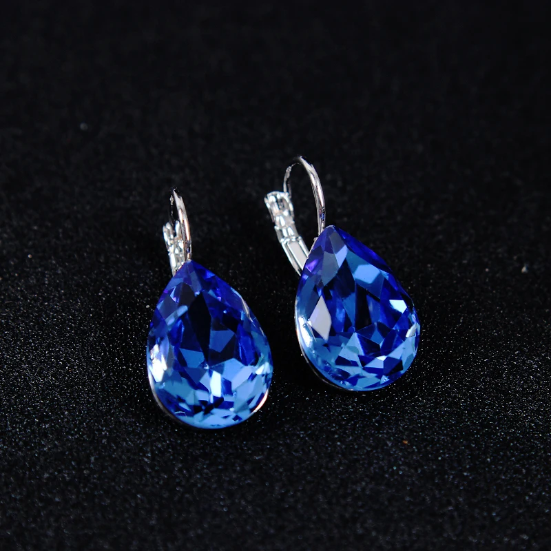 

2019 Korean Fashion Water Drop Earrings Blue Austrian Crystal Women's Wedding Party Brincos Boho Jewelry Trendy Gifts for Women