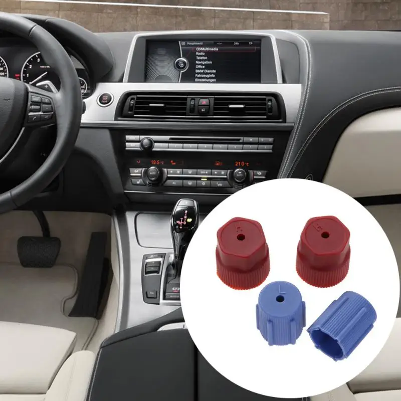 

VODOOL 2pcs 16mm Red+ 2pcs 13mm Blue R134a Car A/C Charging Port Service Caps AC System Automotive Air Conditioning Accessories