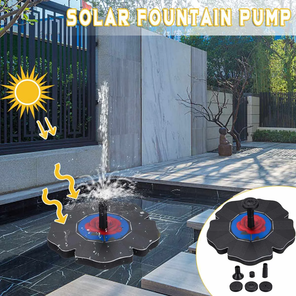 

Solar Water Floating Pump Solar Power Water Pump Floating Panel Pool Garden Pond Landscape + 6 Spray Heads Solar Garden Outdoor