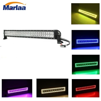 

32inch 180W Double Row LED Light Bar Straight RGB HALO Ring Control by Remote Bar Led for Auto Boat Car Truck SUV ATV Off Road