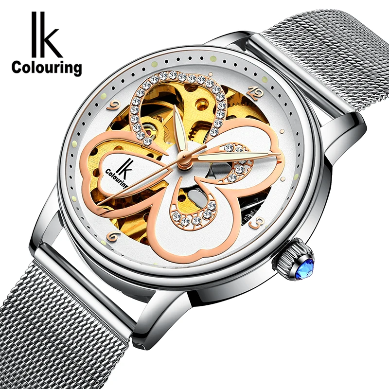

Luxury Watch 2018 Women's Crystal Four Leaf Clover Skeleton Luminous Auto Mechanical Wristwatch with Box Free Ship