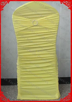 

NO.17 Yellow Ruffled Lycra/Spandex Chair Covers With Lycra Band And One Row Diamond Buckle&Pin For Wedding Banquet Decoration
