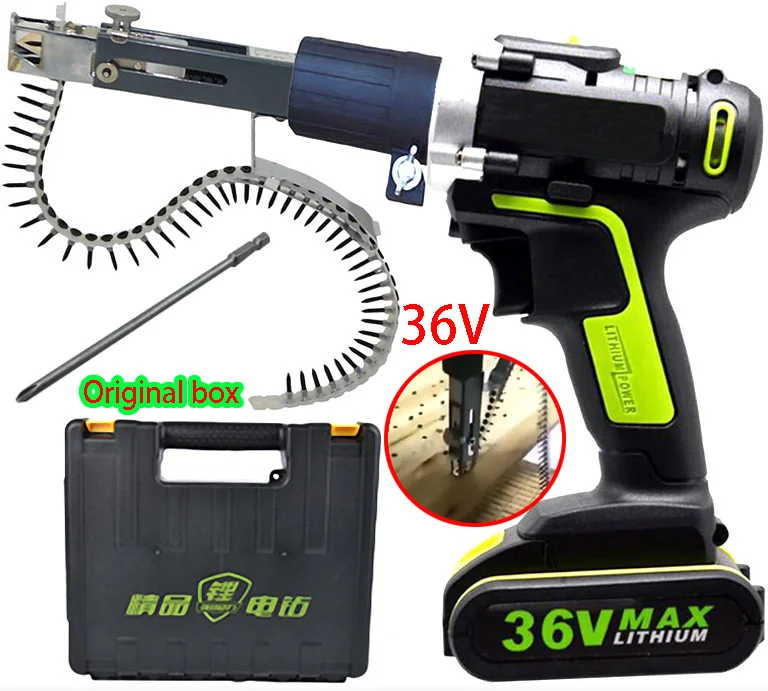 

36V Max two speed Electric Screwdriver + Chain Nail Gun Adapter Cordless Drill Mini Wireless Power Driver Lithium-Ion Battery