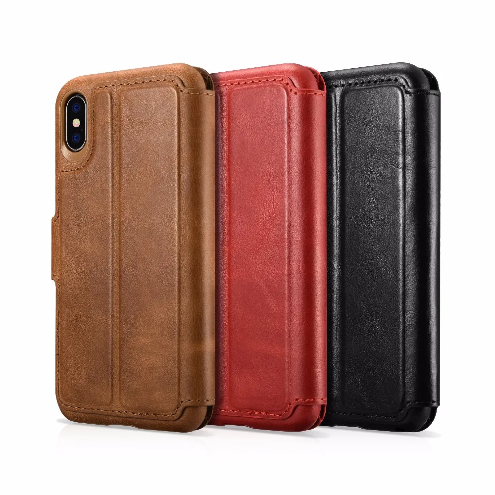 

ICARER 2 in 1 Detachable Cover Business Style Retro Genuine Leather Card Wallet Flip Cover Case For For iPhone X Xs 5.8 inch