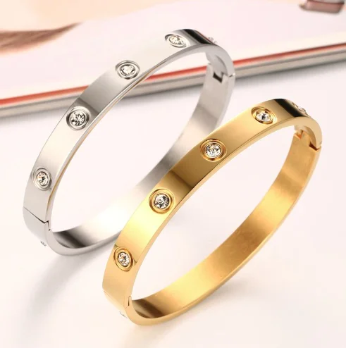 

Fashion Crystal Cuff Bracelet Gold-color Bangle Stainless Steel Bracelets for Women Bracelets & Bangles Bijoux