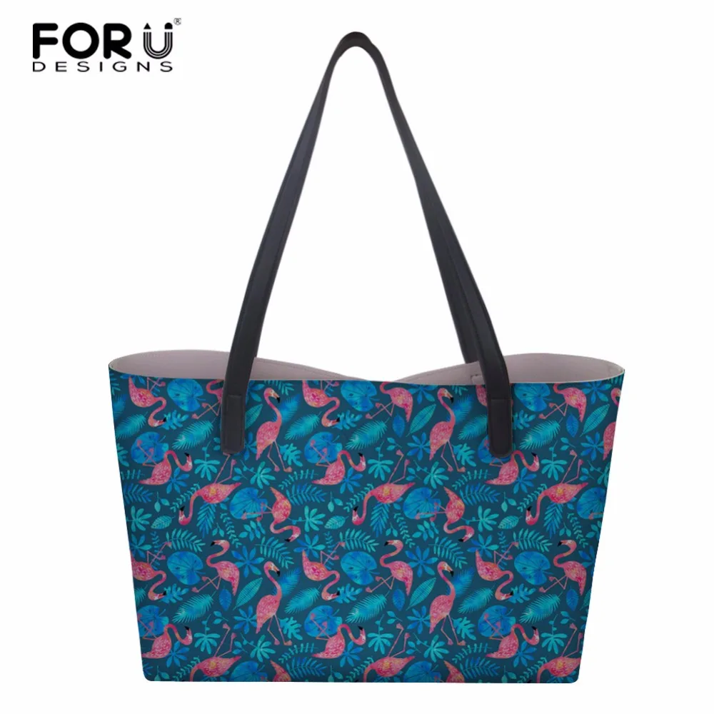 

FORUDESIGNS New Flamingo Women Handbag PU Leather Shoulder Bag Women Hasp Beach Handbag Set Large Tote Female Shopping Bag